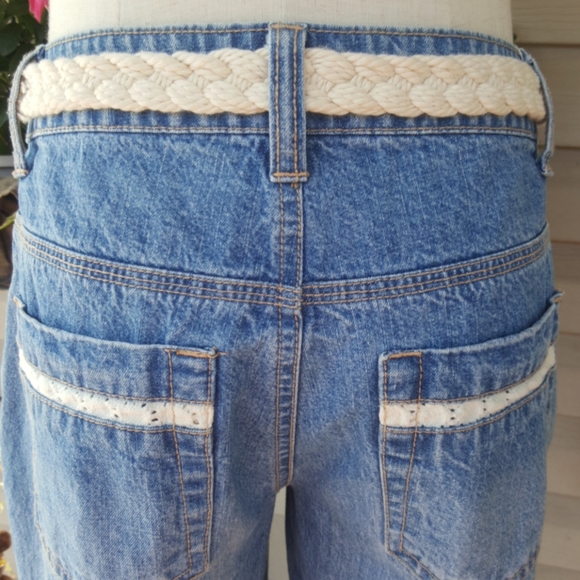 VINTAGE ♡ Sweet Cream Cotton Braided Belt w/Brown Trim 'n Bronze Hardware S/M - Picture 6 of 10